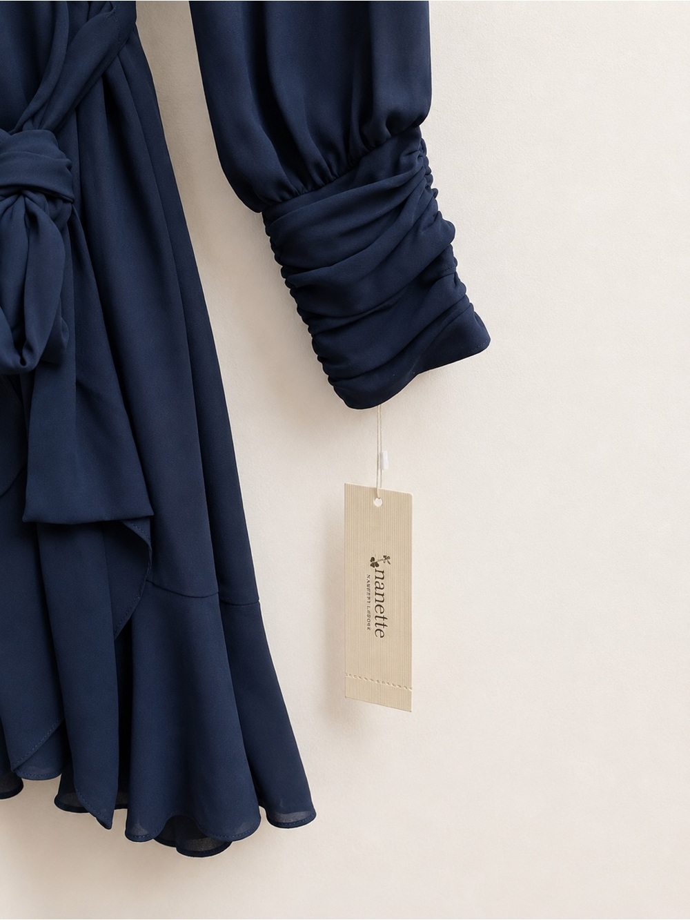 Nanette Lepore Wrap Dress-Size 8 Ruched Sleeve Tie Waist Mini Dress-Retails $158 - Picture 4 of 6